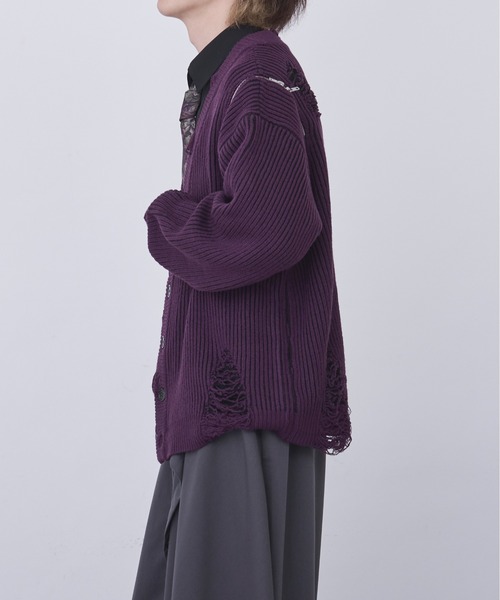 Ellno Loset（エルノロゼット）の「ショルダージップダメージカーディガン（カーディガン/ボレロ・メンズ・パープル/ブラック・LARGE/SMALL/MEDIUM）」の6枚目の写真