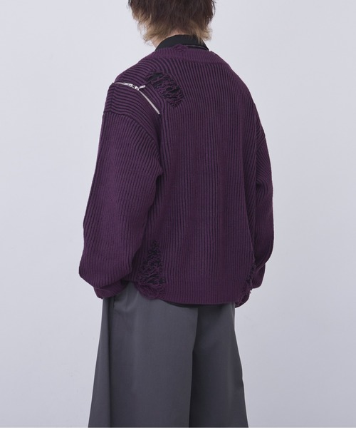 Ellno Loset（エルノロゼット）の「ショルダージップダメージカーディガン（カーディガン/ボレロ・メンズ・パープル/ブラック・LARGE/SMALL/MEDIUM）」の7枚目の写真