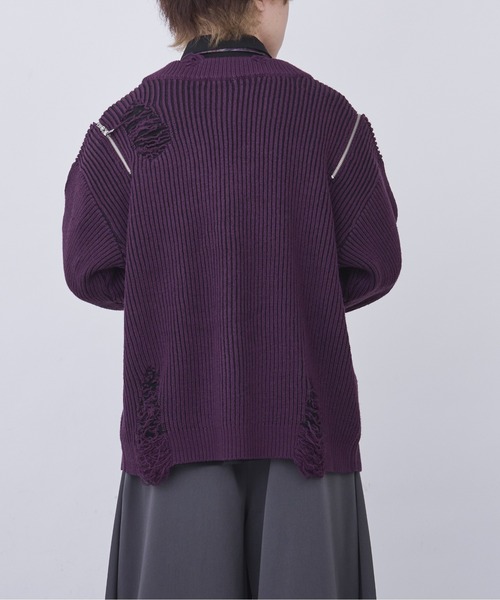 Ellno Loset（エルノロゼット）の「ショルダージップダメージカーディガン（カーディガン/ボレロ・メンズ・パープル/ブラック・LARGE/SMALL/MEDIUM）」の8枚目の写真