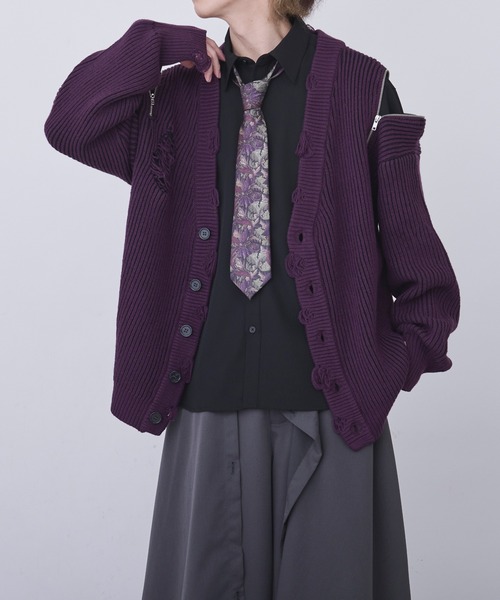 Ellno Loset（エルノロゼット）の「ショルダージップダメージカーディガン（カーディガン/ボレロ・メンズ・パープル/ブラック・LARGE/SMALL/MEDIUM）」の12枚目の写真