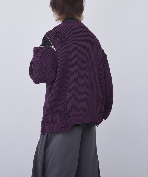 Ellno Loset（エルノロゼット）の「ショルダージップダメージカーディガン（カーディガン/ボレロ・メンズ・パープル/ブラック・LARGE/SMALL/MEDIUM）」の15枚目の写真