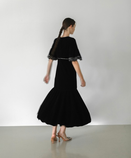 セール】【LEJA】パールストーンリボンベロアギャザードレス 2点セット