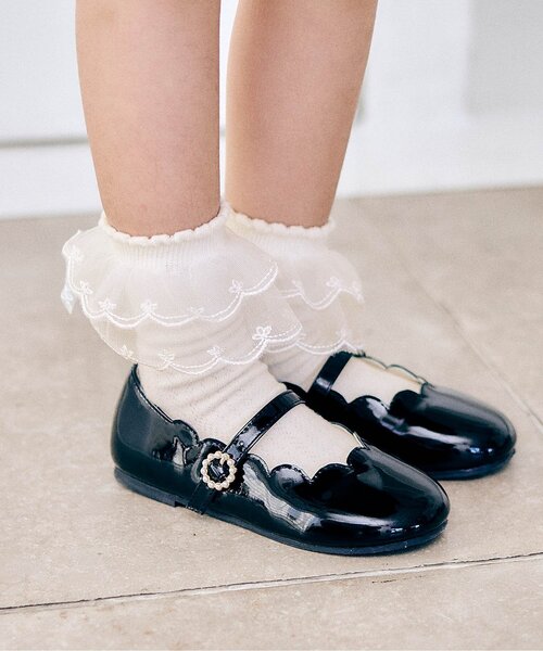 apres les cours(アプレレクール)の「オーガンジーレースソックス(ソックス/靴下・キッズ・ネイビー/オフホワイト・12/15 /18/21)」の1枚目の写真