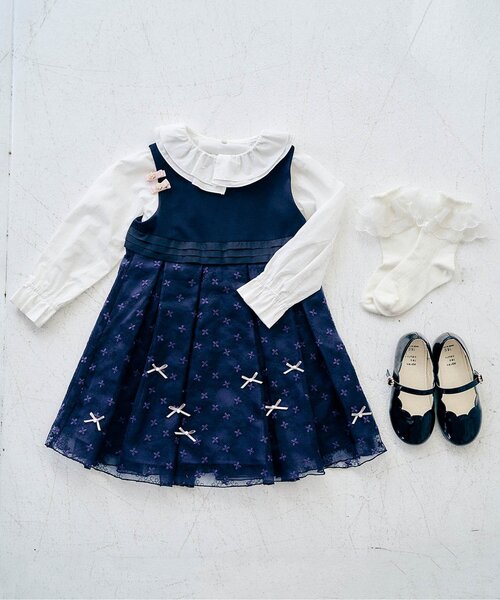 apres les cours(アプレレクール)の「オーガンジーレースソックス(ソックス/靴下・キッズ・ネイビー/オフホワイト・12/15 /18/21)」の4枚目の写真