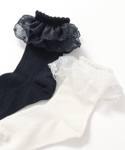 apres les cours(アプレレクール)の「オーガンジーレースソックス(ソックス/靴下・キッズ・ネイビー/オフホワイト・12/15 /18/21)」の6枚目の写真