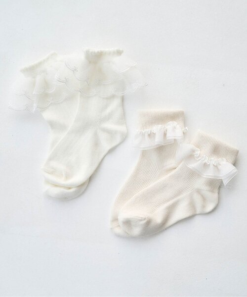 apres les cours(アプレレクール)の「オーガンジーレースソックス(ソックス/靴下・キッズ・ネイビー/オフホワイト・12/15 /18/21)」の7枚目の写真