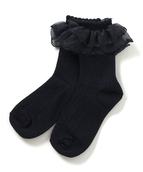 apres les cours(アプレレクール)の「オーガンジーレースソックス(ソックス/靴下・キッズ・ネイビー/オフホワイト・12/15 /18/21)」の8枚目の写真