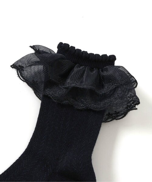 apres les cours(アプレレクール)の「オーガンジーレースソックス(ソックス/靴下・キッズ・ネイビー/オフホワイト・12/15 /18/21)」の13枚目の写真