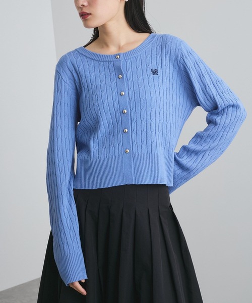 VIS(ビス)の「ワンポイント胸刺繍ケーブルカーディガン(カーディガン/ボレロ・レディース・グレー/レッド/キナリ/サックスブルー・FREE)」の3枚目の写真