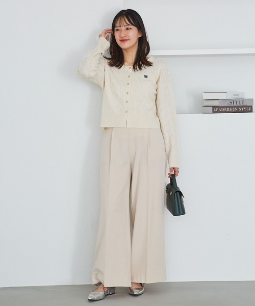 VIS(ビス)の「ワンポイント胸刺繍ケーブルカーディガン(カーディガン/ボレロ・レディース・グレー/レッド/キナリ/サックスブルー・FREE)」の9枚目の写真