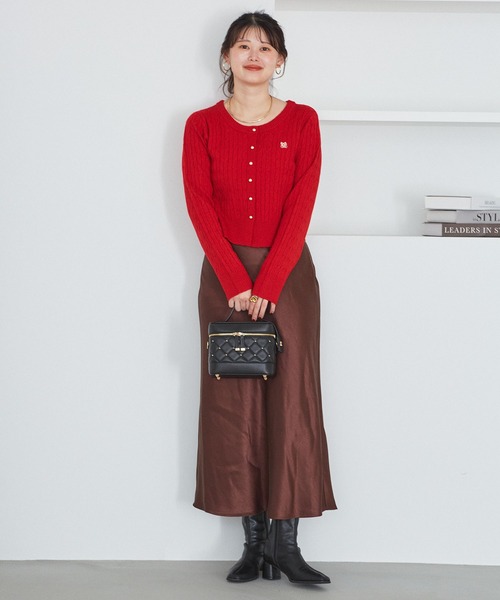 VIS(ビス)の「ワンポイント胸刺繍ケーブルカーディガン(カーディガン/ボレロ・レディース・グレー/レッド/キナリ/サックスブルー・FREE)」の12枚目の写真