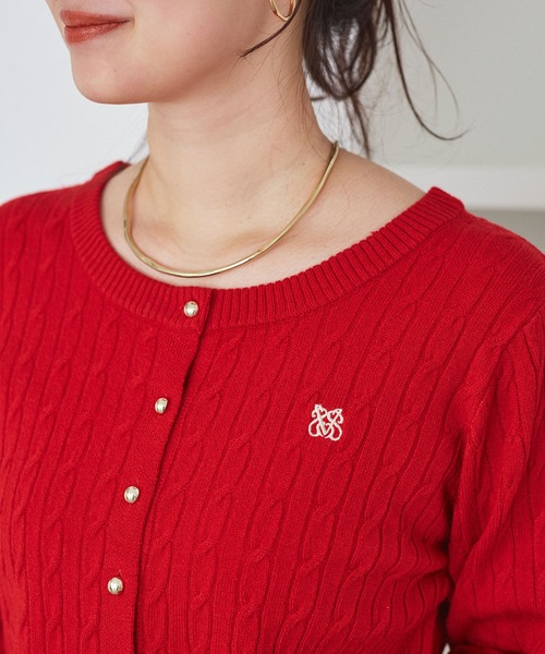 VIS(ビス)の「ワンポイント胸刺繍ケーブルカーディガン(カーディガン/ボレロ・レディース・グレー/レッド/キナリ/サックスブルー・FREE)」の14枚目の写真