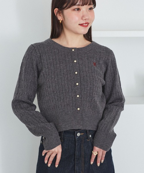 VIS(ビス)の「ワンポイント胸刺繍ケーブルカーディガン(カーディガン/ボレロ・レディース・グレー/レッド/キナリ/サックスブルー・FREE)」の17枚目の写真