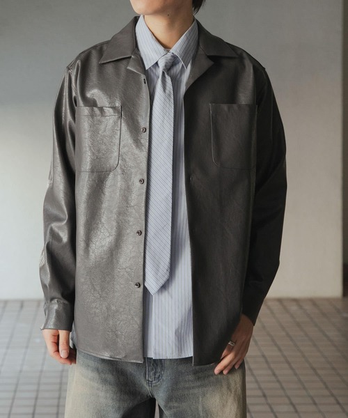 SENSE OF PLACE by URBAN RESEARCH（センスオブプレイスバイアーバンリサーチ）の「FLオープンカラールーズシャツ（シャツ/ブラウス・メンズ・チャコールグレー/ライトベージュ・MEDIUM/LARGE）」の10枚目の写真