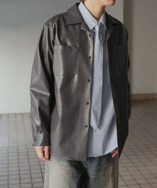 SENSE OF PLACE by URBAN RESEARCH（センスオブプレイスバイアーバンリサーチ）の「FLオープンカラールーズシャツ（シャツ/ブラウス・メンズ・チャコールグレー/ライトベージュ・MEDIUM/LARGE）」の11枚目の写真