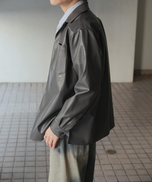 SENSE OF PLACE by URBAN RESEARCH（センスオブプレイスバイアーバンリサーチ）の「FLオープンカラールーズシャツ（シャツ/ブラウス・メンズ・チャコールグレー/ライトベージュ・MEDIUM/LARGE）」の4枚目の写真