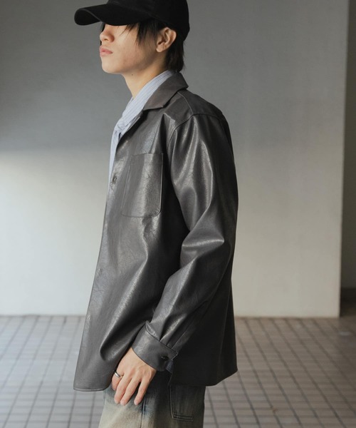 SENSE OF PLACE by URBAN RESEARCH（センスオブプレイスバイアーバンリサーチ）の「FLオープンカラールーズシャツ（シャツ/ブラウス・メンズ・チャコールグレー/ライトベージュ・MEDIUM/LARGE）」の5枚目の写真