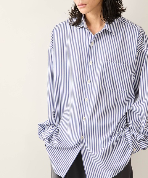 JUNRED（ジュンレッド）の「ストライプルーズシャツ（シャツ/ブラウス・メンズ・ライトグレー/サックスブルー・S/M/L）」の2枚目の写真