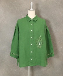 74681 麻100％ 半袖ブラウス 黄緑 74681麻100％半袖ブラウス黄緑