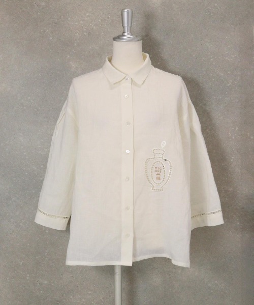 STUDIO PICONE(スタジオピッコーネ)の「麻100%エンブロイダリーブラウス(シャツ/ブラウス・レディース・ブラック/グリーン/ホワイト/パープル・M/L/LL)」の12枚目の写真
