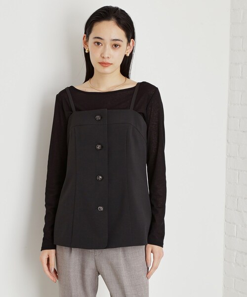 THE SHOP TK (ザ ショップ ティーケー )の「麻調キャミビスチェ【洗濯機OK】(タンクトップ・レディース・ベージュ/ダークブラウン/ブラック・12/13)」の1枚目の写真