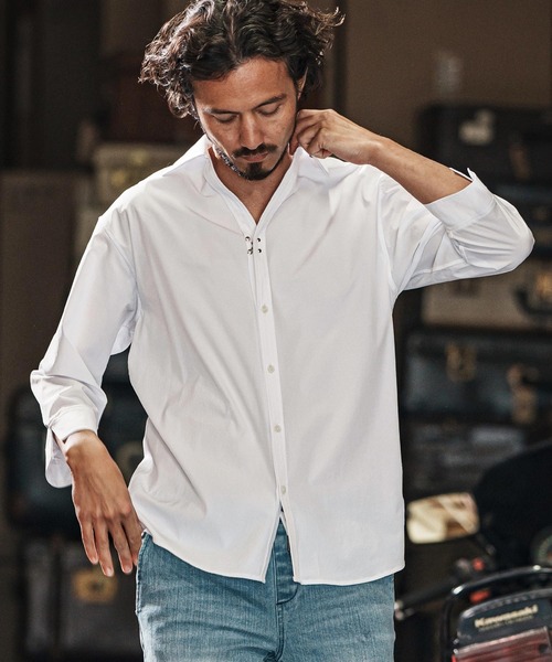 wjk reluxe(ダブルジェーケーリラックス)の「ms5986-cool stretch hook 3-4 sleeve shirts 7分袖シャツ(シャツ/ブラウス・メンズ・ホワイト/ブラック/グレー系その他・M/L/S)」の4枚目の写真