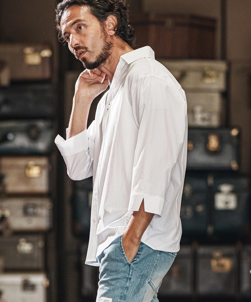 wjk reluxe(ダブルジェーケーリラックス)の「ms5986-cool stretch hook 3-4 sleeve shirts 7分袖シャツ(シャツ/ブラウス・メンズ・ホワイト/ブラック/グレー系その他・M/L/S)」の5枚目の写真