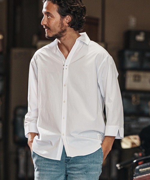 wjk reluxe(ダブルジェーケーリラックス)の「ms5986-cool stretch hook 3-4 sleeve shirts 7分袖シャツ(シャツ/ブラウス・メンズ・ホワイト/ブラック/グレー系その他・M/L/S)」の6枚目の写真