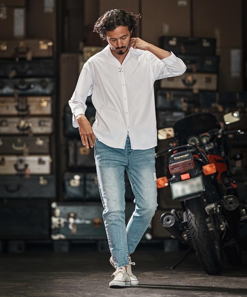 wjk reluxe(ダブルジェーケーリラックス)の「ms5986-cool stretch hook 3-4 sleeve shirts 7分袖シャツ(シャツ/ブラウス・メンズ・ホワイト/ブラック/グレー系その他・M/L/S)」の9枚目の写真