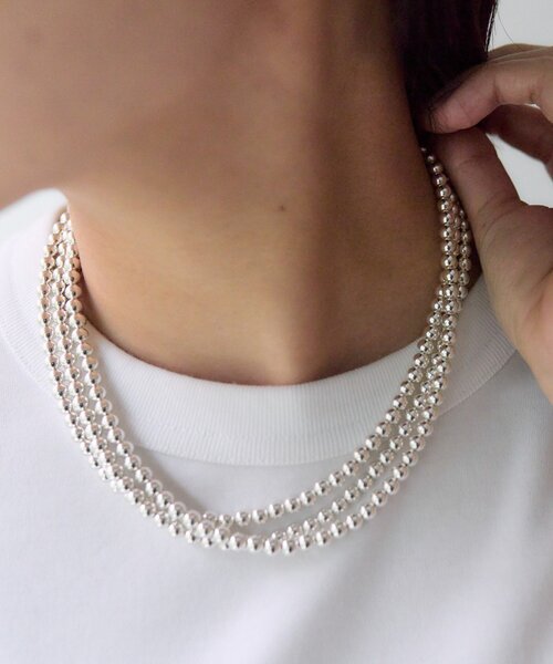 ナバホパール　シルバー　ネックレス5mm×125cm【イアパピヨネ】 スターリングシルバー使用》ナバホパール5×125cmネックレス