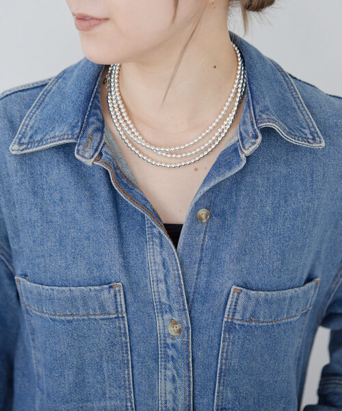 ナバホパール　シルバー　ネックレス5mm×125cm【イアパピヨネ】 スターリングシルバー使用》ナバホパール5×125cmネックレス