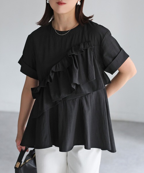 Riberry（リベリー）の「アシメフリルペプラムフレアブラウス（シャツ/ブラウス・レディース・アイボリー/ブラック・FREE）」の6枚目の写真