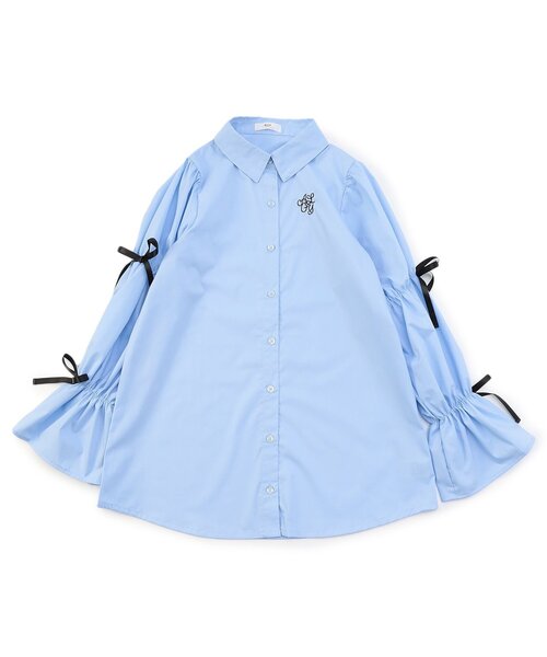 algy（アルジー）の「りぼんシャツミニワンピ（シャツワンピース・キッズ・オフホワイト/ブラック/サックスブルー・XX-SMALL/X-SMALL/MEDIUM/SMALL）」の3枚目の写真