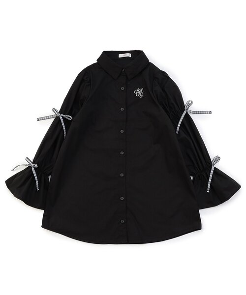 algy（アルジー）の「りぼんシャツミニワンピ（シャツワンピース・キッズ・オフホワイト/ブラック/サックスブルー・XX-SMALL/X-SMALL/MEDIUM/SMALL）」の7枚目の写真