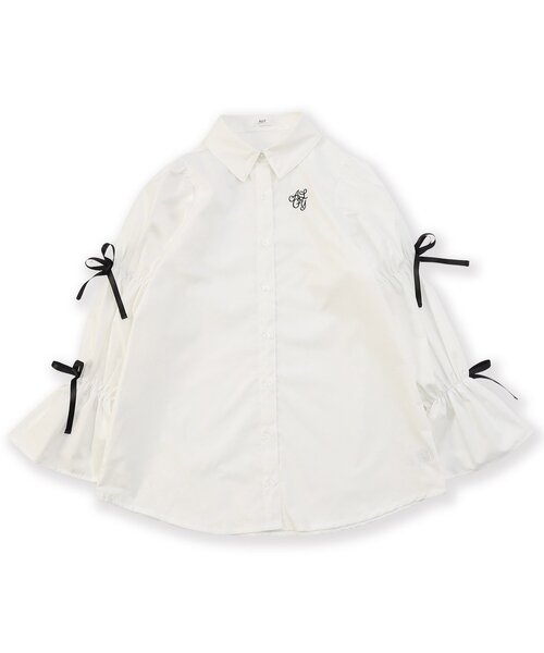 algy（アルジー）の「りぼんシャツミニワンピ（シャツワンピース・キッズ・オフホワイト/ブラック/サックスブルー・XX-SMALL/X-SMALL/MEDIUM/SMALL）」の6枚目の写真