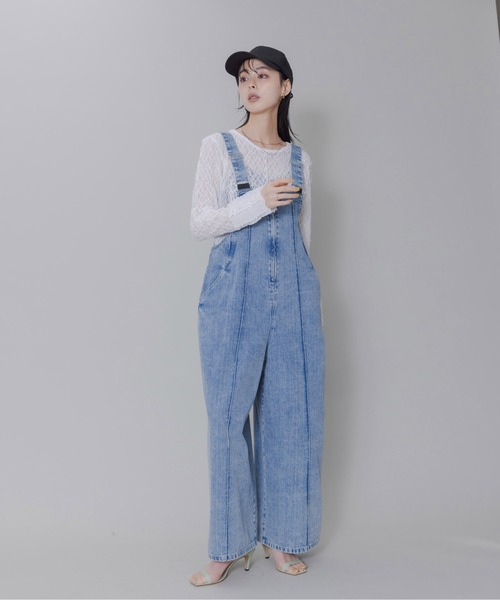 エイミーロウ　テンセルデニム　サロペット　オーバーオール　24SS M ブルー Eimee Law サロペット オーバーオール フロントジップ テンセル