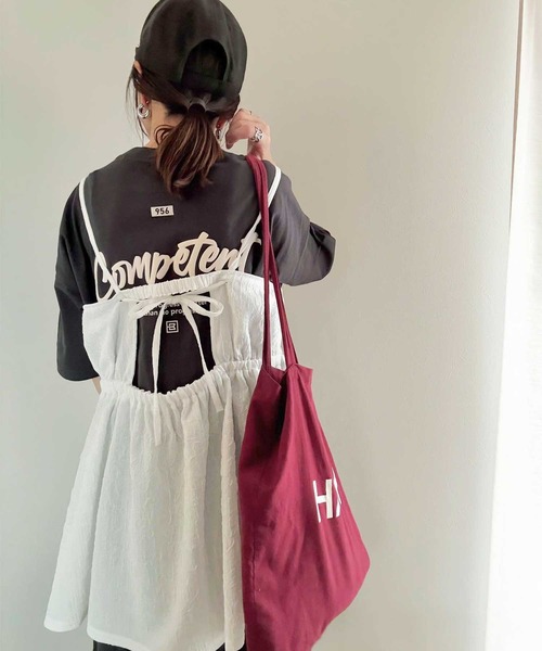 シーイン 切りっぱなし 半袖Tシャツワンピース プリントロゴ 膝丈 カジュアル org.jpg