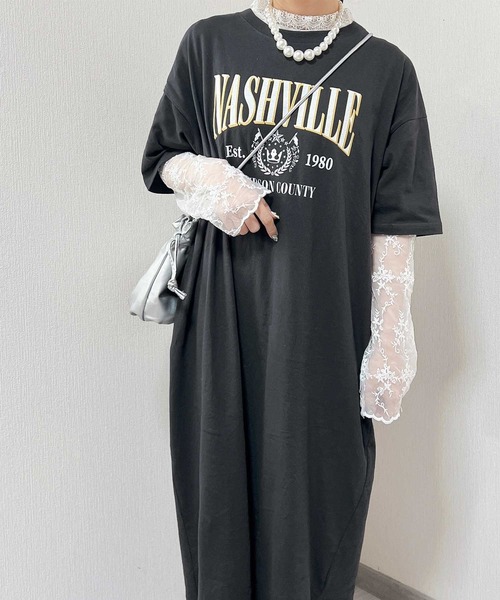 GeeRA(ジーラ)の「綿100%アソートロゴグラフィックプリントオーバーサイズTシャツワンピース(ワンピース・レディース・オートミール/チャコール/ナチュラル/チャコールグレー・LARGE/X-LARGE/MEDIUM)」の17枚目の写真