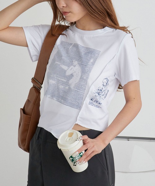 H.TOKYO(エイチトウキョウ)の「グラフィック クロップドアシメTシャツ(Tシャツ/カットソー・レディース・ブラック/ホワイト・MEDIUM/LARGE/X-LARGE)」の2枚目の写真