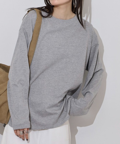 atONE(アットワン)の「ラウンドヘムロンT(Tシャツ/カットソー・レディース・ブラック/オフホワイト/杢グレー・M-L/LL~3L/4L~5L)」の3枚目の写真