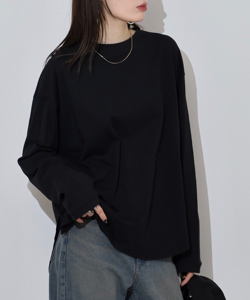 atONE(アットワン)の「ラウンドヘムロンT(Tシャツ/カットソー・レディース・ブラック/オフホワイト/杢グレー・M-L/LL~3L/4L~5L)」の1枚目の写真