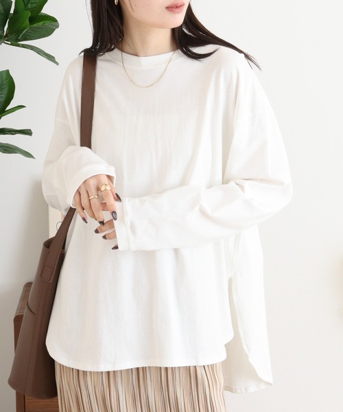 atONE(アットワン)の「ラウンドヘムロンT(Tシャツ/カットソー・レディース・ブラック/オフホワイト/杢グレー・M-L/LL~3L/4L~5L)」の7枚目の写真