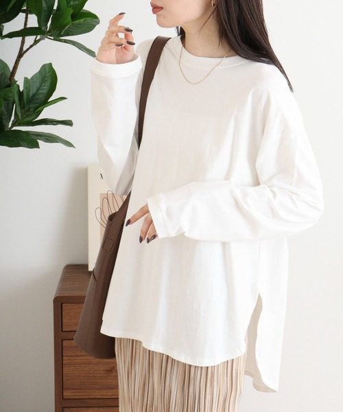 atONE(アットワン)の「ラウンドヘムロンT(Tシャツ/カットソー・レディース・ブラック/オフホワイト/杢グレー・M-L/LL~3L/4L~5L)」の8枚目の写真