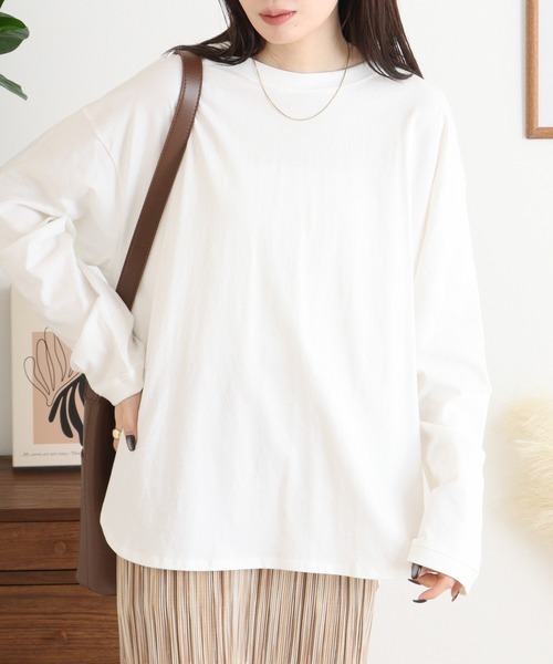 atONE(アットワン)の「ラウンドヘムロンT(Tシャツ/カットソー・レディース・ブラック/オフホワイト/杢グレー・M-L/LL~3L/4L~5L)」の9枚目の写真