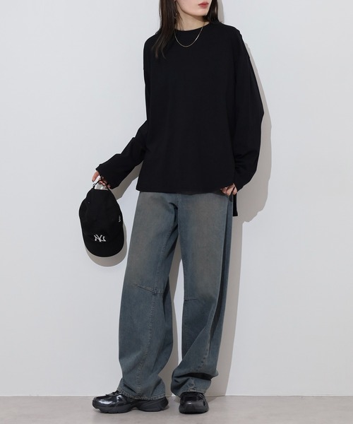 atONE(アットワン)の「ラウンドヘムロンT(Tシャツ/カットソー・レディース・ブラック/オフホワイト/杢グレー・M-L/LL~3L/4L~5L)」の14枚目の写真