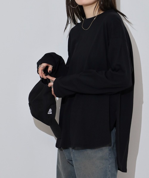 atONE(アットワン)の「ラウンドヘムロンT(Tシャツ/カットソー・レディース・ブラック/オフホワイト/杢グレー・M-L/LL~3L/4L~5L)」の11枚目の写真