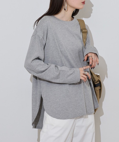 atONE(アットワン)の「ラウンドヘムロンT(Tシャツ/カットソー・レディース・ブラック/オフホワイト/杢グレー・M-L/LL~3L/4L~5L)」の17枚目の写真
