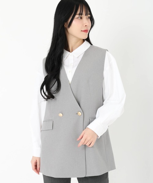 STRAWBERRY-FIELDS（ストロベリーフィールズ）の「ダブル釦ノーカラージレ（ベスト・レディース・グレー/ブラック・2）」の3枚目の写真