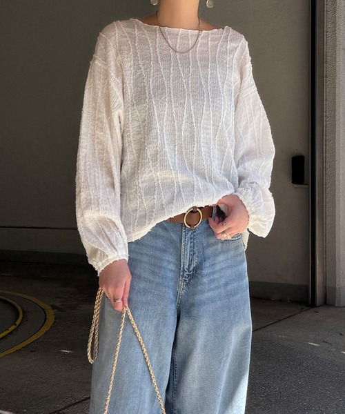 LBC（エルビーシー）の「ストライプジャカードカットプルオーバー（Tシャツ/カットソー・レディース・ライトパープル/オフホワイト/チャコールグレー・M）」の2枚目の写真