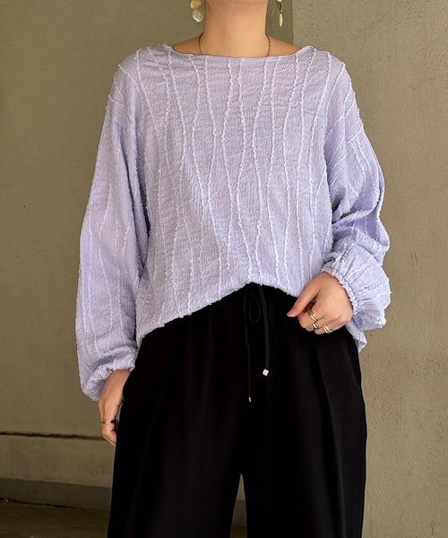 LBC（エルビーシー）の「ストライプジャカードカットプルオーバー（Tシャツ/カットソー・レディース・ライトパープル/オフホワイト/チャコールグレー・M）」の10枚目の写真